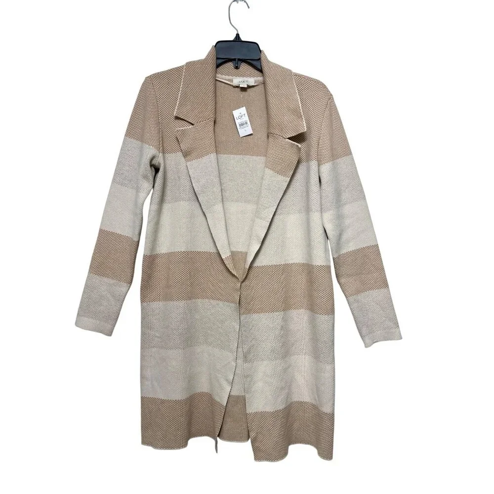 Loft Outlet Striped Open-Front Knit Cardigan Beige & Cream Size‎ S